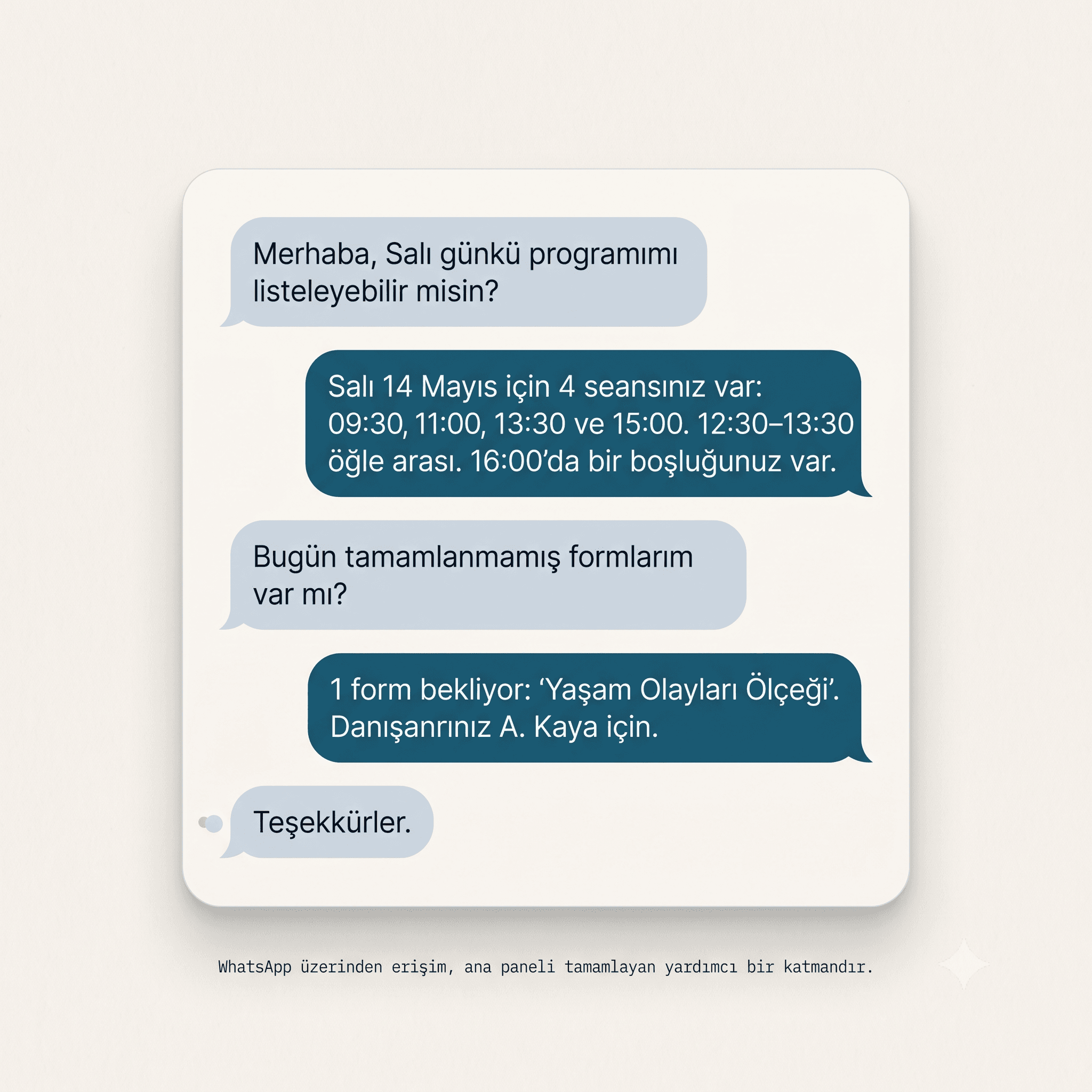WhatsApp üzerinden program ve randevu sorgulama